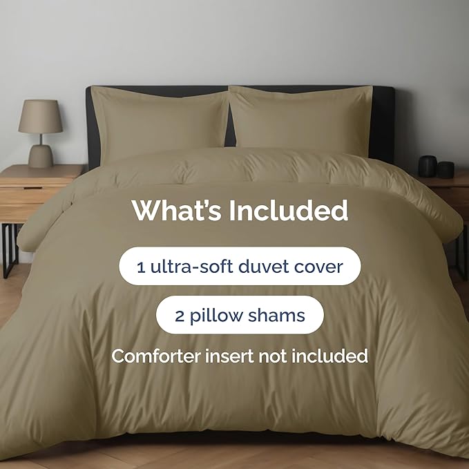 Duvet Cover Full Size Set - Extra Soft Full Duvet Cover 80" x 90" with 2 Pillow Shams - Hotel Luxury, Easy Care and Fade Free w/ Zipper Closures & Ties - All Season, Comfy, Cozy & Breathable (Khaki)