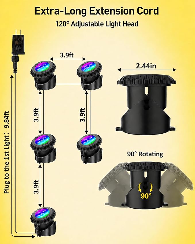 T-SUN Colored Underwater Pond Lights with APP & Remote Control 5 Pack | IP68 Waterproof Submersible Fountain Lights, Dimmable Timer Pond Lights Led Underwater for Outdoor Pond Fish Aquarium Garden
