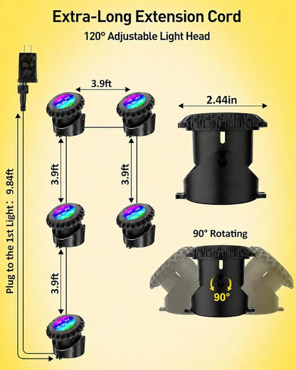 T-SUN Colored Underwater Pond Lights with APP & Remote Control 5 Pack | IP68 Waterproof Submersible Fountain Lights, Dimmable Timer Pond Lights Led Underwater for Outdoor Pond Fish Aquarium Garden