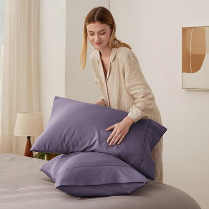 Bedsure Queen Pillow Cases Set of 2 - Grayish Purple Brushed Microfiber Pillowcase 2 Pack, Super Soft and Cozy Pillow Case Covers with Envelope Closure for Kids, Wrinkle, Fade Resistant, 20x30 Inches