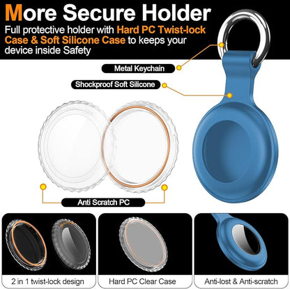 1|2|4Pack for Apple AirTag Holder with Keychain for Air Tag 2nd/1st Gen | Waterproof Air Tag Cover GPS Tracker Anti-Scratch Silicone Air-Tag Case for Pets,Kids,Bags,Luggages-Blue