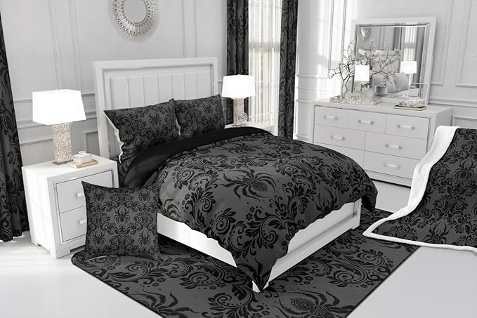 Feelyou Adults Gothic Comforter Set Toddler Size Dark Olive Green Damask Bedding Set for Kids Boys Girls Spider Duvet Quilt Bedroom Decor Microfiber 2 Pcs with 1 Pillow Cases