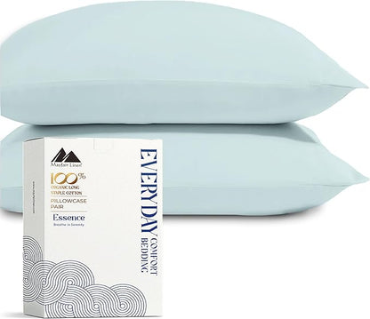 Mayfair Linen 100% Organic Cotton King Size Pillow Cases Set of 2 - Soft Hotel Quality Covers for King Size Pillows (Sea Foam), Authentic GOTS Certified, Crisp, Cooling Percale Cotton Pillowcases
