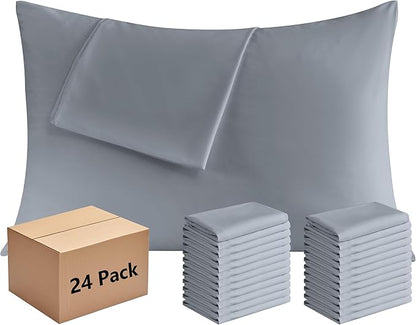 Pillowcases King Size 24 Pack - Bulk Pillow Cases with Envelope Closure, Soft Brushed Microfiber Pillow Covers Hospital Hotel Airb&bs Essentials for Hosts (20x36, Gray)