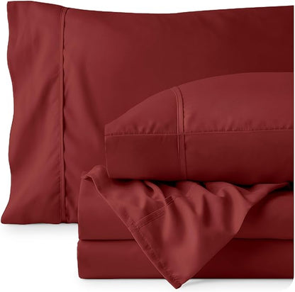 Bare Home Queen Sheet Set - 1800 Ultra-Soft Microfiber Queen Bed Sheets - Double Brushed - Deep Pockets - Easy Fit - 4 Piece Set - Bedding Sheets & Pillowcases (Queen, Rosewood)