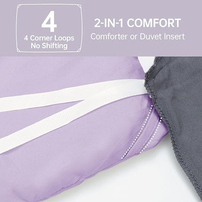 MUXHOMO Queen Comforter Set, All Season Ultra Soft Down Alternative Bedding - 3 Piece Lightweight Bed Set Includes 1 Comforter (90"x90") and 2 Pillow Shams (20"x26"), Crystal Purple