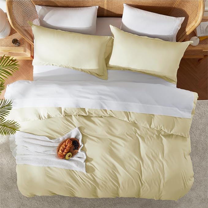 Nestl Twin Duvet Cover Set - Soft Double Brushed Vanilla Yellow Duvet Cover Twin XL, 2 Piece Set with Button Closure, 1 Duvet Cover 68x90 inches and 1 Pillow Sham