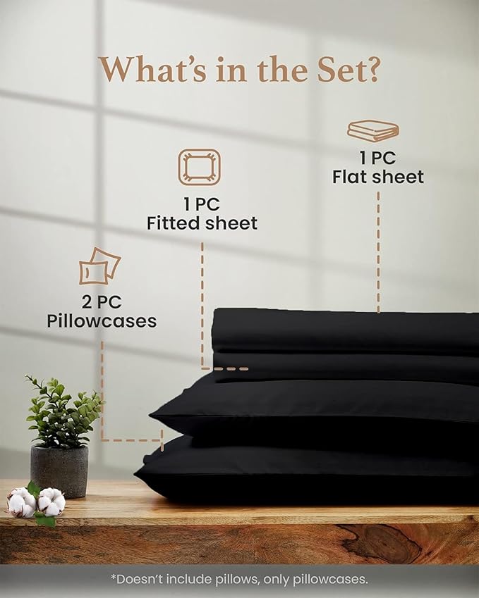 Good Sleep Bedding Twin XL Sheet Set - 100% Egyptian Cotton XL Twin Sheet Set, 3 Pc, Extra Long Twin Sheets for Dorm, Hotel Sheets, 16" Deep Pocket Twin Sheets Extra Long - Black Sheet