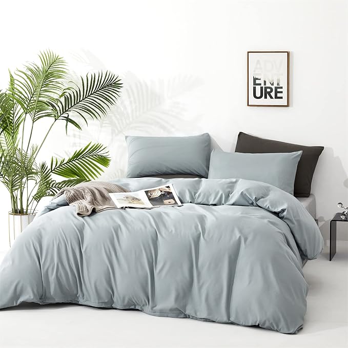 CLOTHKNOW Light Blue Comforter Set Full Size 3Pcs Dusty Blue Bedding Comforter Sets Soft Comforter with 2 x Pillow Cases Women Men Bedding Sets