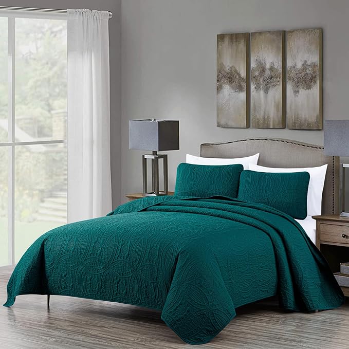 Chezmoi Collection Austin 3-piece Oversized Bedspread Coverlet Set (Queen, Teal) | Oversized, Lightweight, Fade Resistant