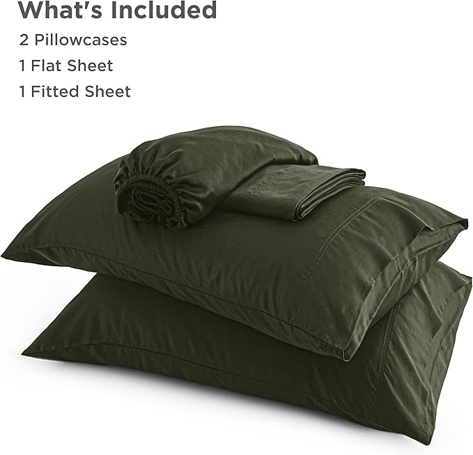 Bedsure King Size Sheets Set, Cooling Sheets for Hot Sleepers, Rayon Derived from Bamboo, PureWoven, Breathable & Soft, Deep Pocket Up to 16 Inches, Hotel Luxury Silky Bedding, Olive Green