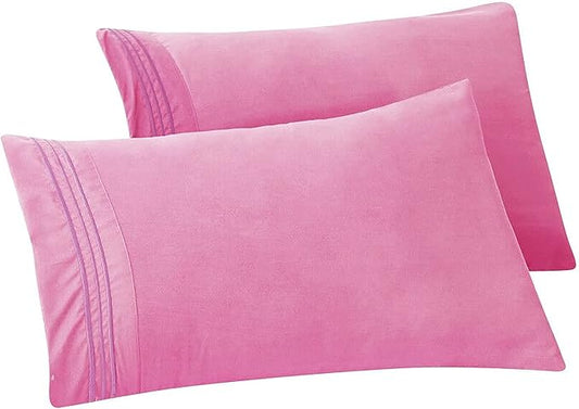 Elegant Comfort Solid Pillowcases 1500 Premium Hotel Quality Microfiber - Smooth Weave, Wrinkle and Stain Resistant, Easy Slip-On, 2-Piece Set, Standard/Queen Pillowcase, Light Pink