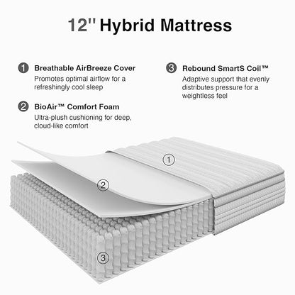 Novilla 12 Inch Twin Mattress in a Box, Hypoallergenic & Back Pain Relief, Hybrid Twin Mattresses with Smarts Coils, Fiberglass Free CertiPUR-US Certified Colchones No Box Spring Needed