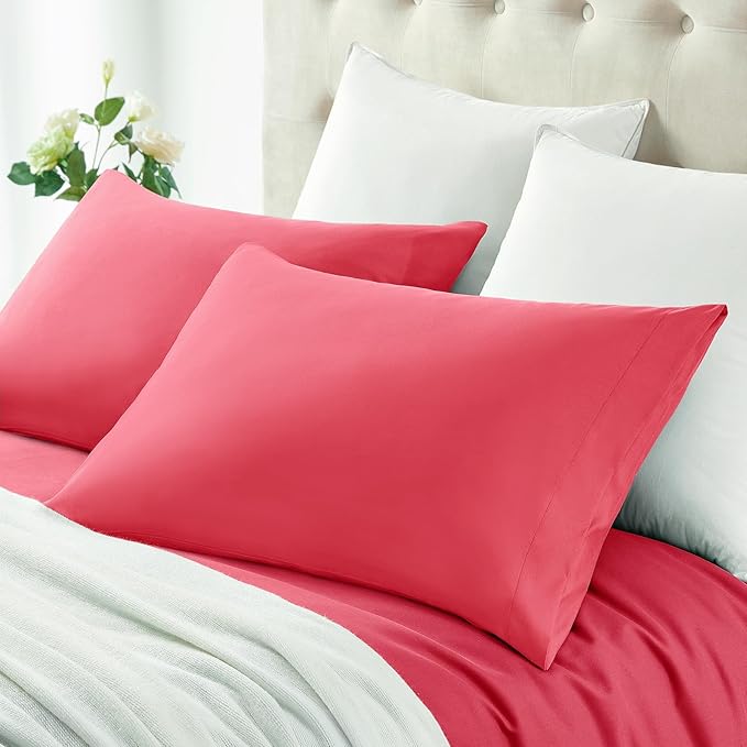 MILVOWOC 2Pcs Brushed Microfiber Standard Pillowcases - 20 x 26 Inch, Hot Pink Pillow Case Set Non Slip Envelope Pillow Cover with Moisture Absorption and Anti-Wrinkle