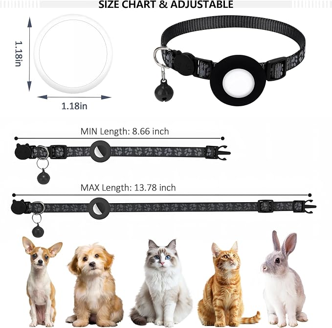 GPS Tracker for Cats, Mini GPS Pet Tracker with Collar, IPX8 Waterproof Cat Trackers Collar,No Monthly Fee,Work with Apple Find My(iOS Only),Smart Trackers for Pets-Black-1