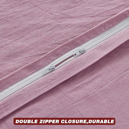 FACE TWO FACE Bedding Duvet Cover Set 3 Pieces 100% Washed Cotton Duvet Cover Linen Like Textured Breathable Durable Soft Comfy (King, Pink Purple.)