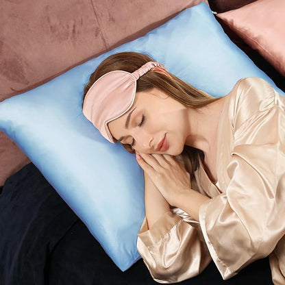 Adubor 100% Mulberry Silk Pillowcase for Hair and Skin with Hidden Zipper, Both Side 22 Momme Silk, 900 Thread Count (20x26inch, Standard Size, Sky Blue, 1pc)