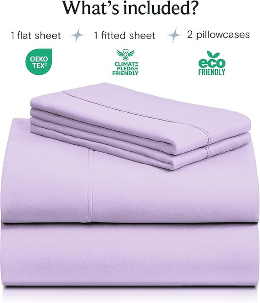 LuxClub 4 PC Queen Sheet Set, Breathable Luxury Bed Sheets, Deep Pockets 18" Wrinkle Free Cooling Sheets Machine Washable Hotel Bedding Silky Soft - Lavender Queen