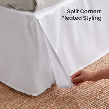 SLEEP ZONE Pleated Bed Skirts King Size, 15 inch Tailored Drop Easy Fit Bedskirt, Anti-Static, Fade Resistant (King, White)