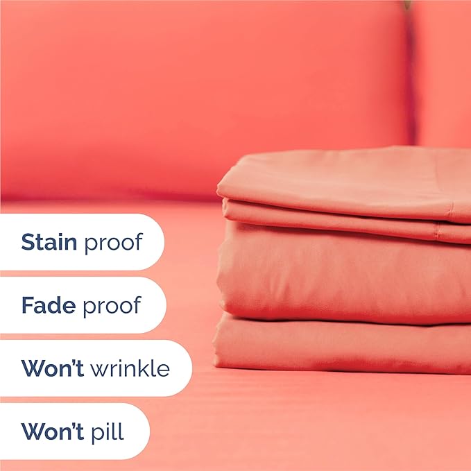 Split King 7 Piece Sheet Set - Comfy Breathable & Cooling - Ultra-Soft Hotel Luxury Bedding Set w/ 8-16 Inch Deep Pockets - 1 Flat & 2 Fitted Sheet & 4 Pillowcases - Wrinkle Free & Easy Care - Coral
