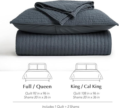 EVERGRACE Cross Stitch Pre-Washed Cotton Quilt Bedding Set Queen Size, Oversized 3 Pieces Lightweight Bedspread Coverlet for All Season, with 2 Matching Shams, Midnight Blue, 92"x96"