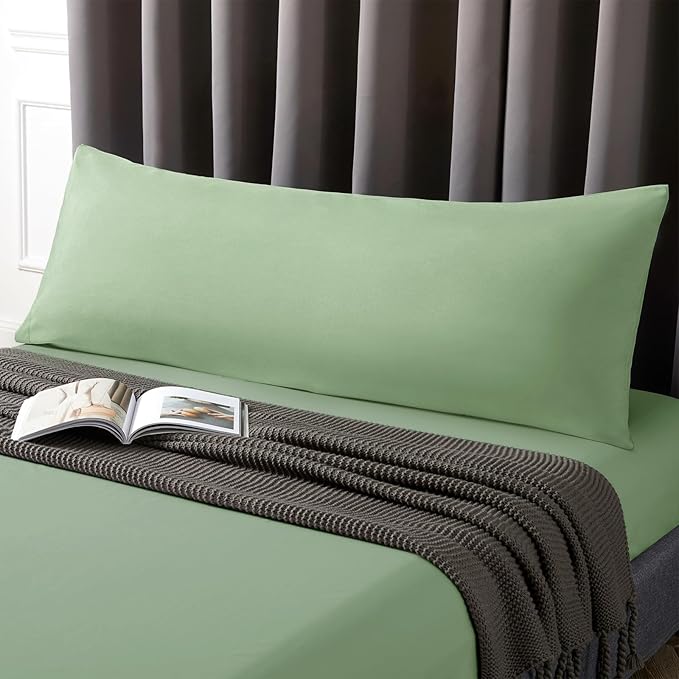 MILVOWOC 2Pcs Brushed Microfiber Body Pillowcases - 20 x 55 Inch, Sage Green Pillow Case Set Soft Non Slip Envelope Pillow Cover with Moisture Absorption and Anti-Wrinkle Machine Washable