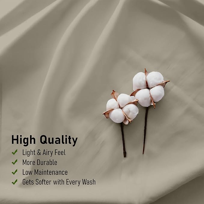 RUVANTI 100% Cotton Sheets – Twin Size Percale Bedding, Cooling & Breathable, Durable with a Crisp, Soft & Comfortable Feel, 16" Deep Pocket, 3-Piece Set, Taupe