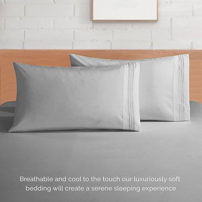 Elegant Comfort Luxurious 1500 Premium Hotel Quality Microfiber 4-Piece Sheet Set, 18-24 Inches Deep - Extra Deep Pocket Sheets - Ultra Soft 4PC Deep Pocket Sheets, Full, Silver Gray