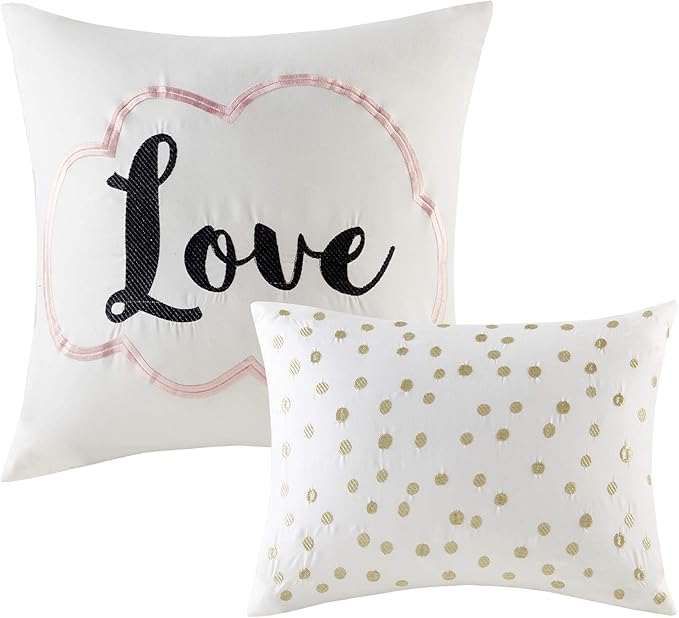 Intelligent Design Raina King/Cal King Comforter Set, Soft Microfiber, Modern Geometric Metallic Bed Set, 5 Pieces College Bedding with 2 Shams, 2 Toss Pillows Blush/Gold