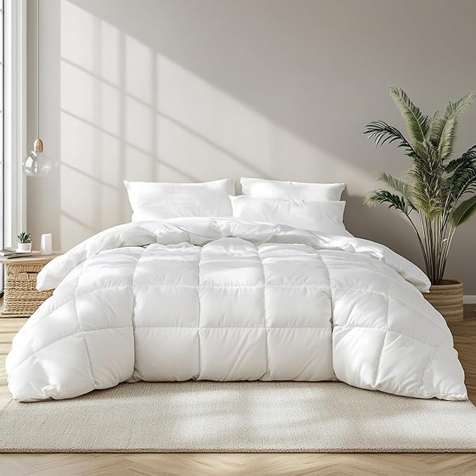 Beautyrest Luxury White Goose Feather Down Fiber Twin Size Duvet Insert,100% Cotton Breathable Medium Warmth Bedding Comforter for All Season,White/Twin,68" Wx90 L