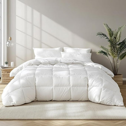 Beautyrest Luxury White Goose Feather Down Fiber Twin Size Duvet Insert,100% Cotton Breathable Medium Warmth Bedding Comforter for All Season,White/Twin,68" Wx90 L