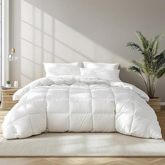 Beautyrest Luxury White Goose Feather Down Fiber Twin Size Duvet Insert,100% Cotton Breathable Medium Warmth Bedding Comforter for All Season,White/Twin,68" Wx90 L