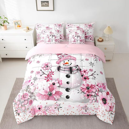 Castle Fairy Watercolor Flowers Comforter Set Bed in a Bag 7 Pieces Full,Merry Christmas Cherry Blossom Bedding Set,Fashion Diamond (Comforter+Fitted+Flat Sheet+2 Pillowcases+2 Throw Pillow Covers)
