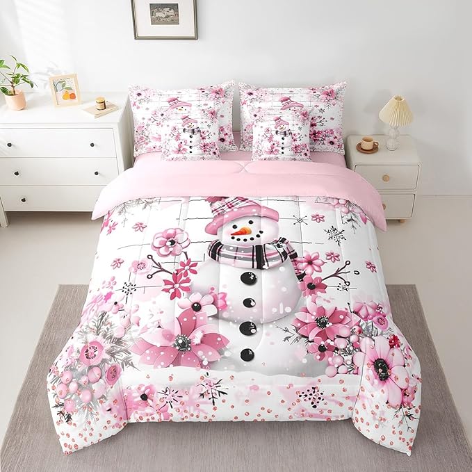 Castle Fairy Watercolor Flowers Comforter Set Bed in a Bag 7 Pieces King,Merry Christmas Cherry Blossom Bedding Set,Fashion Diamond (Comforter+Fitted+Flat Sheet+2 Pillowcases+2 Throw Pillow Covers)