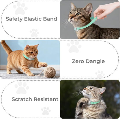AirTag Cat Collar, Ultra Elastic Cat Tracker Collar (Green) | Compatible with Apple Air Tag Holder, Lightweight, Scratch Resistant, Stepless Adjustable Pet Tracking Collars for Cat Kitten