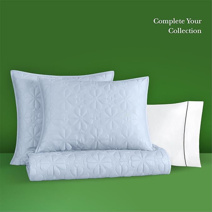 kate spade new york Spade Floral 2-Piece Twin Quilt Bedding Set, 100% Cotton Sateen Reversible Cover, All Season Warmth Bedding, Machine Washable, Halogen Blue