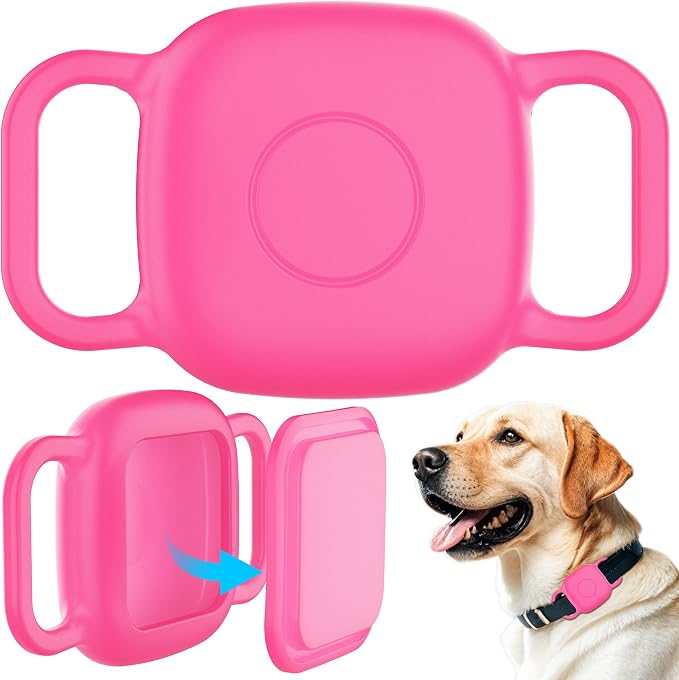 DDJ Waterproof Dog Collar Holder for Life360 Tile Mate Tracker, 2-Pack Durable Silicone Cover, Anti Lost for Life 360 Tile Tracker Case for Cat & pet Collars, Easy Installation, Black,Pink Punch