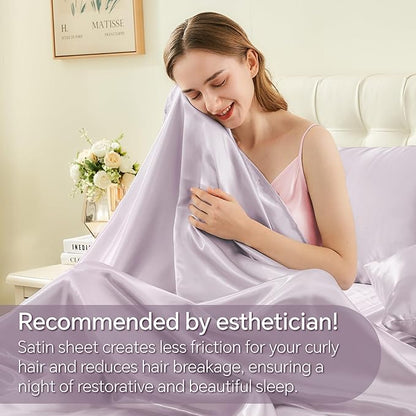 BEDELITE Satin Sheets Twin Size Bed Set, Luxury Soft Lavender Silky Sheets for Hair and Skin, Similar to Silk Bed Sheets Set 3 Pieces with 1 Deep Pocket Fitted Sheet, 1 Flat Sheet, and 1 Pillowcase