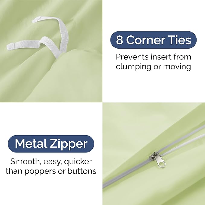 Duvet Cover Full Size Set - Extra Soft Full Duvet Cover 80" x 90" with 2 Pillow Shams - Hotel Luxury, Easy Care & Fade Free with Zipper Closures & Ties - Comfy, Cozy & Breathable (Light Sage Green)