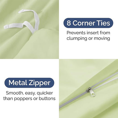 Duvet Cover Full Size Set - Extra Soft Full Duvet Cover 80" x 90" with 2 Pillow Shams - Hotel Luxury, Easy Care & Fade Free with Zipper Closures & Ties - Comfy, Cozy & Breathable (Light Sage Green)