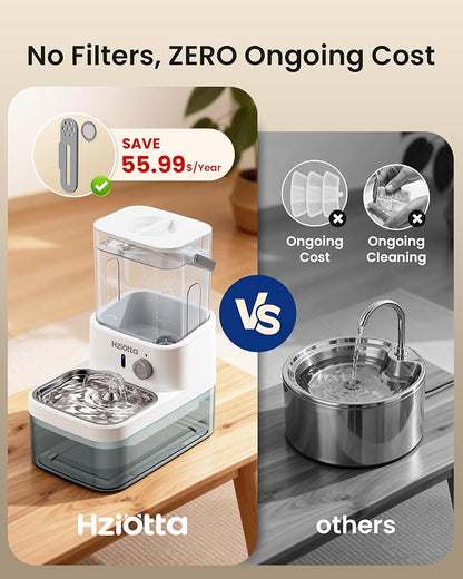 Wastewater Separation Cat Water Fountain – No Filter/Pump, Wireless | Stainless steel, indoor/outdoor pet use, save 56$/year, radar sense, 3L+2.7L dual tanks, 4000mAH battery, 30dB, time setting