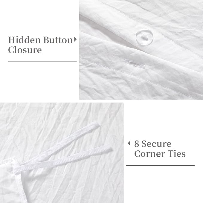 White Ruffled Duvet Cover Twin, 2PCS Soft Washed Microfiber Vintage French Country Duvet Cover Set for Kids Girls, White, 68x90 in