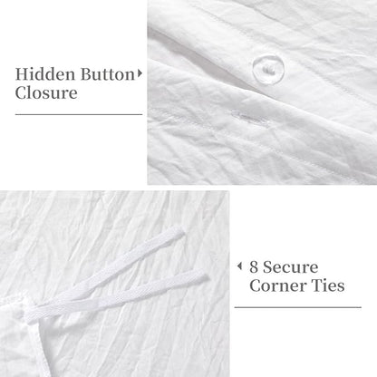 White Ruffled Duvet Cover Twin, 2PCS Soft Washed Microfiber Vintage French Country Duvet Cover Set for Kids Girls, White, 68x90 in