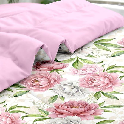 Valentine's Day Comforter Set Queen Size, Floral Botanical 7 Pcs Bedding for Kids and Adults, Peony Vintage Rose Bed Sheet Sets with Fitted Sheet 2 Pillowcases & 2 Shams for Bedroom Bed Decor