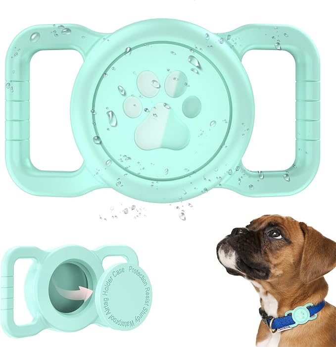 SANKALA Airtag Dog Collar Holder, Waterproof, Light Green, 1 Pack | Silicone Full Body Covered, Anti-Lost Protective, Fits All Width Collars, for Apple AirTag(Gen 1 & 2), Signal Friendly