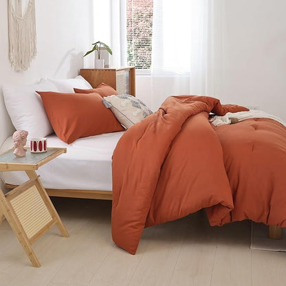 ROSGONIA Twin/Twin XL Comforter for College Girls Boys Teens Burnt Orange,1 Comforter & 1 Pillowcase, Soft Kids Comforter Sets All Season Dorm Bedding