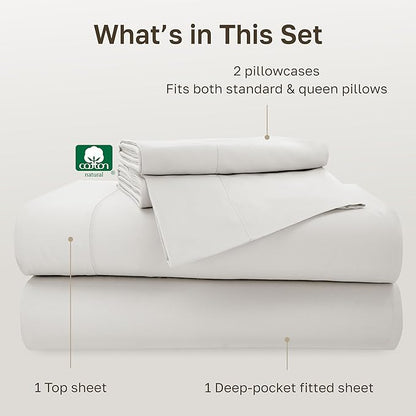California Design Den 100% Cotton Sheets Full Size Bed Set - 500 Thread Count Sateen, Deep Pocket Full Bed Sheets Set, Soft Luxury - True Ivory