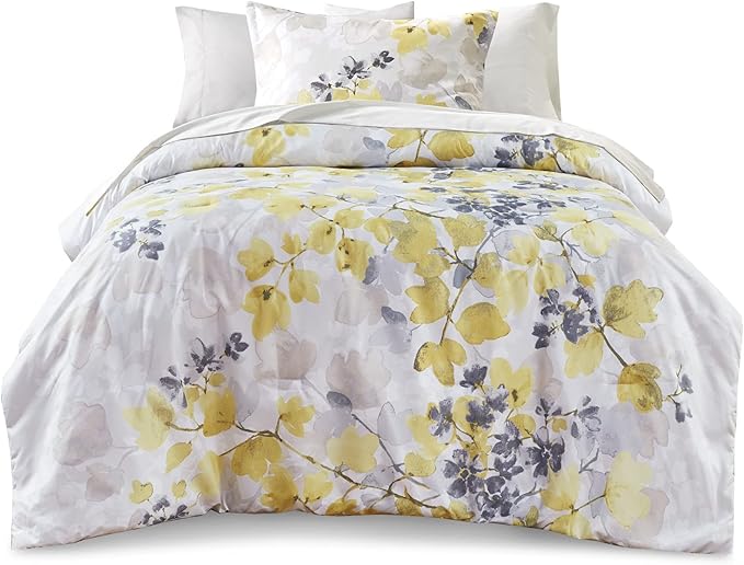 Madison Park Bed in A Bag - Trendy Casual Design Cozy Comforter with Complete Sheet Set with Side Pocket, All Season Cover, Matching Shams, Twin XL, Alexis, Leaf Yellow 6 Piece