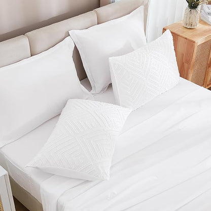 Andency White Comforter King Size Set with Sheets - 7 Pieces Boho Bed in a Bag Tufted Bedding Sets Lightweight All Season Bed Set with Comforter, Sheets, Pillowcases & Shams