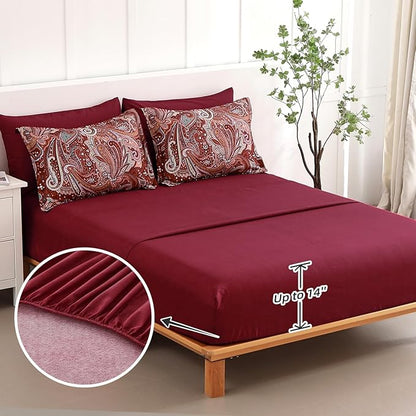 DJY Red Paisley Comforter Set King Size, 7 Piece Bed in a Bag Boho Paisley Pattern Comforter Set Soft Lightweight Microfiber Reversible Bedding Set for All Season (104''x90'')